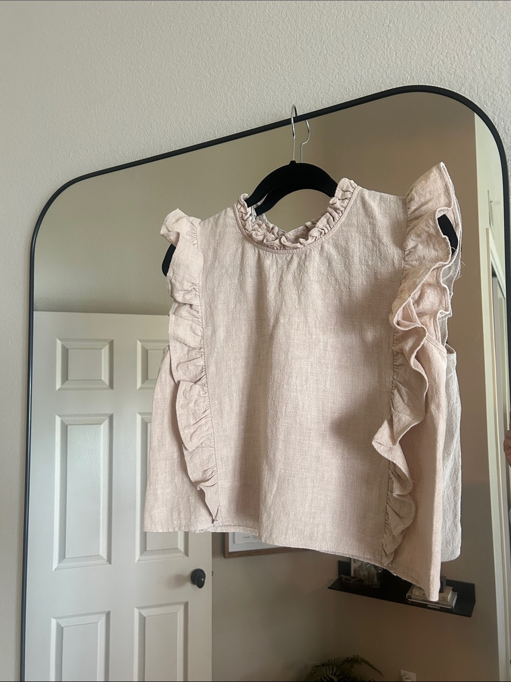 Moon River Cream Ruffle-Trim Linen/CottonTank Top